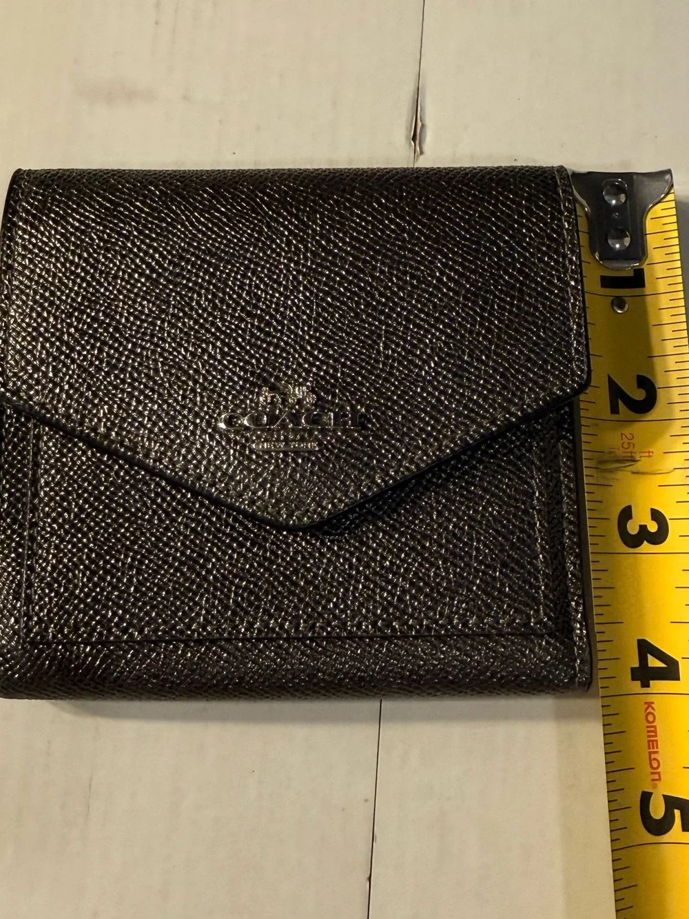 Coach Pebbled Leather Envelope Wallet in Dark Brown